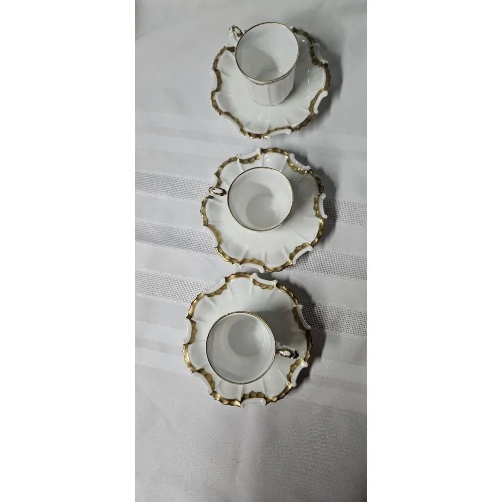 TV Limoges France La Cloche 6 setsTea Cups Saucers Fine‎ China Gold Rimmed
